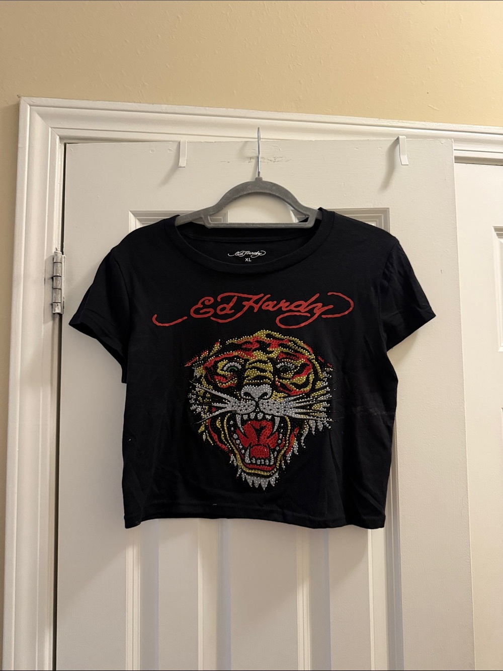 Ed Hardy Black Kids Short Sleeve Tiger Tee with Red Logo